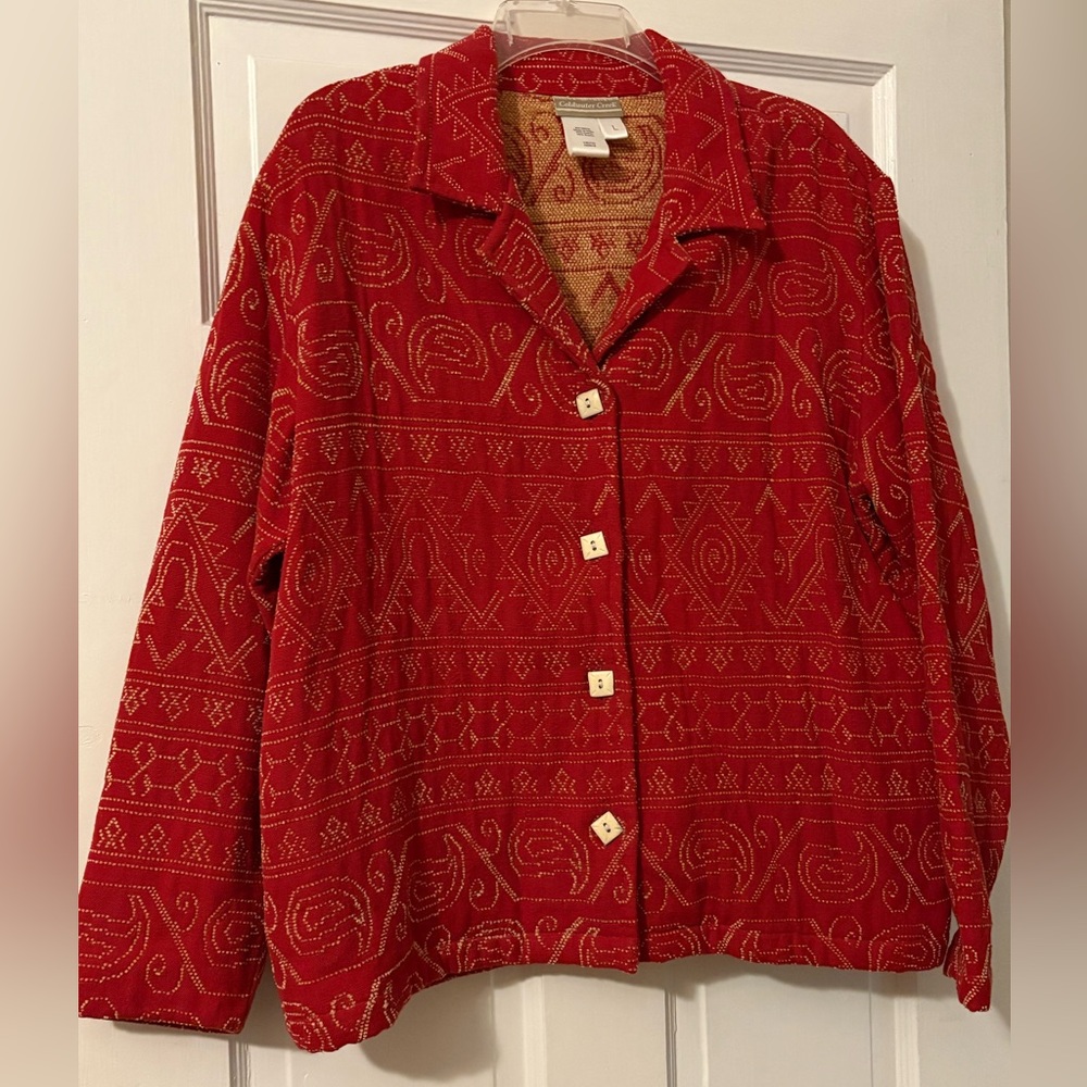 Coldwater Creek Red Geometric Quilted Jacket